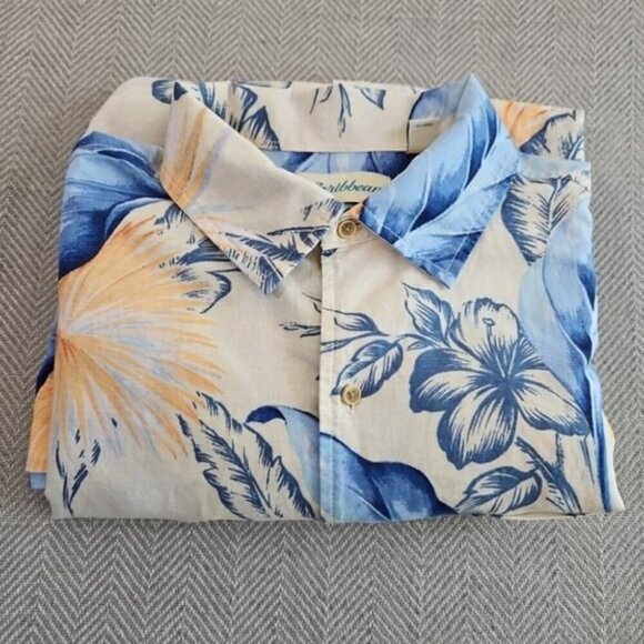 Caribbean Hawaiian Shirt Men's XL Multicolor Linen Blend Button Up S/S Floral - Picture 14 of 14